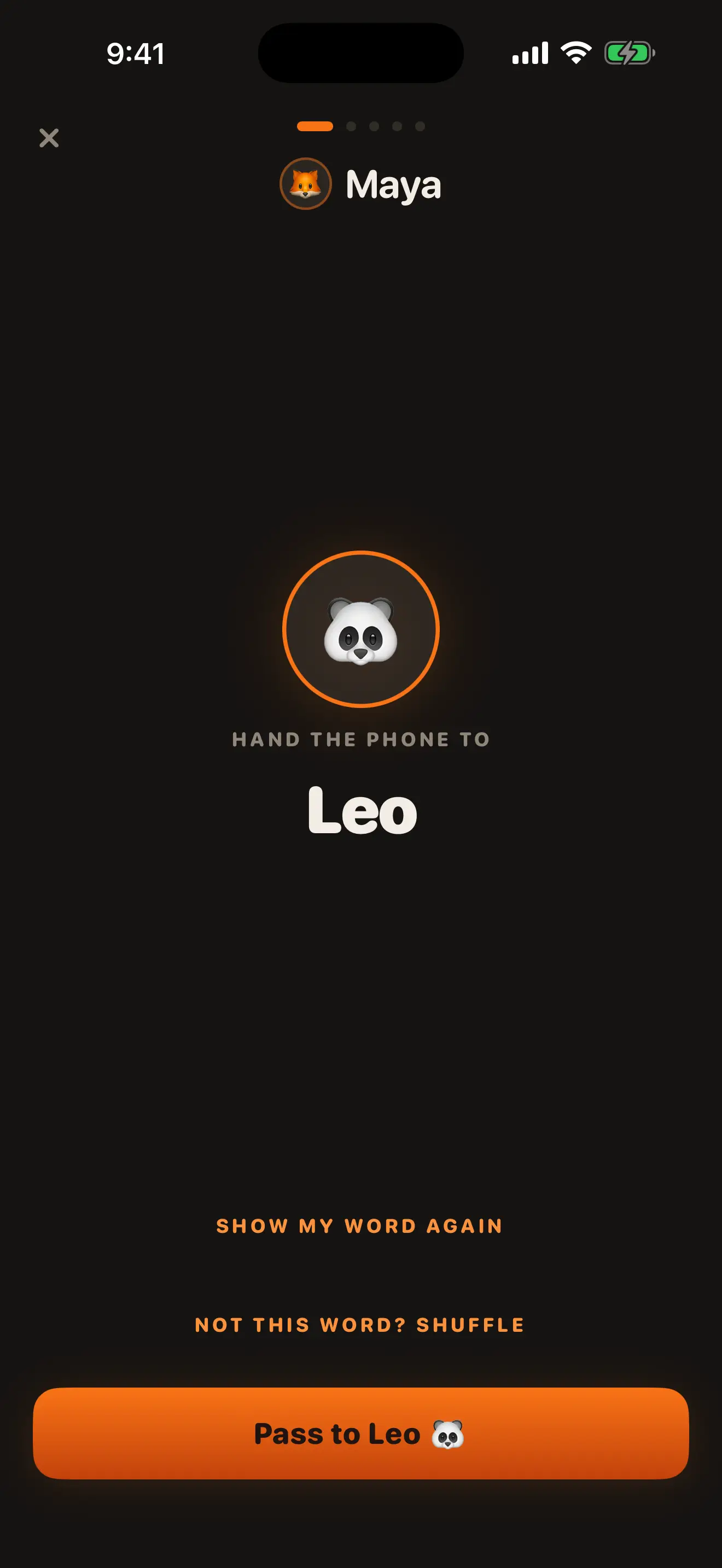 The hand-off screen: hand the phone to Leo.